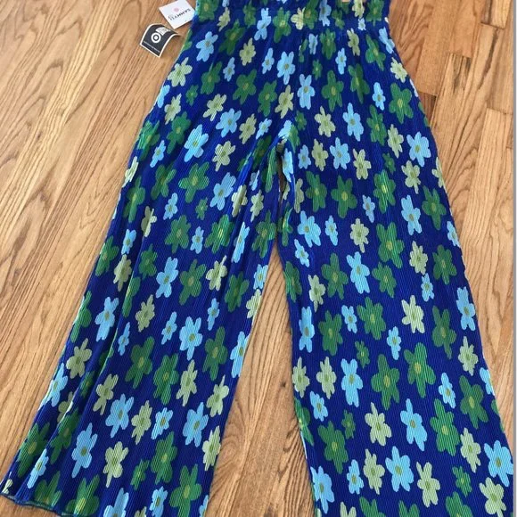 Target x Sammy B Wide Leg Pleated Trousers Pants Blue Flowers Size XL New - Picture 2 of 6